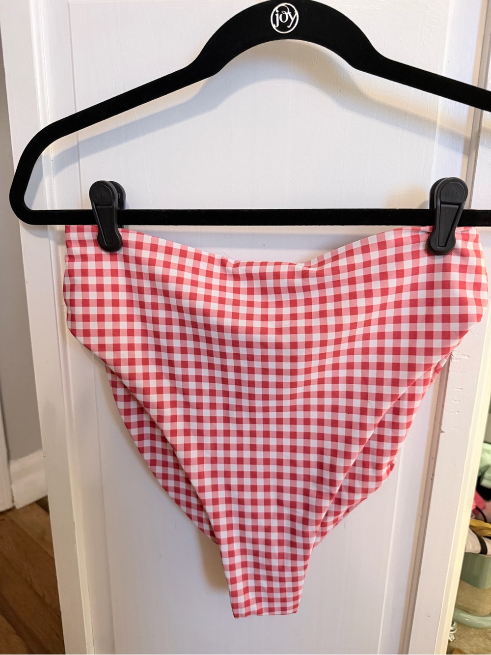 Skatie Red and White Gingham High-Cut Bikini Bottom